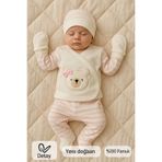 MYZİ STORE Yenidoğan Bebek 5'li Hastane Çıkışı –%100 Pamuk –Nakışlı – Ilk Güne Özel Kutu Bej 0-3 AY