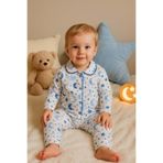 MYZİ STORE Yenidoğan Bebek Çocuk Ay Bulut Desenli%100 Pamuk Pijama Takımı Mavi 3-6 AY