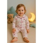 MYZİ STORE Yenidoğan Bebek Çocuk Ay Bulut Desenli%100 Pamuk Pijama Takımı Pembe 3-6 AY