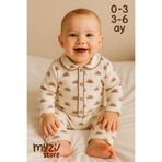 MYZİ STORE Yenidoğan Bebek Çocuk Pijama Takımı Kahverengi Palmiye 3-6 AY