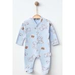 MYZİ STORE Yenidoğan Bebek Kıyafeti TEK Parça Organik Pamuklu Ayıcık Desenli Tulum MAVİ 3-6 AY
