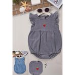 MYZİ STORE Yenidoğan Bebek Yazlık Çilek Nakışlı Kolları Fırfırlı Kot Bebek Tulum Füme 18-24 AY