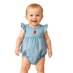 MYZİ STORE Yenidoğan Bebek Yazlık Çilek Nakışlı Kolları Fırfırlı Kot Bebek Tulum Mavi 12-18 AY