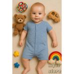 MYZİ STORE Yenidoğan Bebek%100 Pamuk Kırçıllı Desenli Yazlık Tulum Mavi 3-6 AY