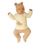 MYZİ STORE Yenidoğan Hastane Çıkışı 3 lü set Organik%100 Pamuk Bebek Kıyafeti Sütlü Kahve 0-3 AY