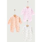 MYZİ STORE Yenidoğan Kız Bebek Kıyafeti 3 lü Organik Pamuklu Çiçek Desenli Tulum Yavruağzı ve Pembe 3-6 AY