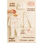 MYZİ STORE Yenidoğan Kız Bebek%100 Pamuk 5'li Hastane Çıkışı 0-3 Ay Bej Pembe Kelebler Yeni Doğan