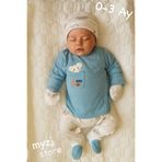 MYZİ STORE%100 Pamuk 3'lü Hastane Çıkışı 0-3 Ay Patikli Alt Uzun Kollu Kendinden Eldivenli Üst Kulaklı Şapka Mavi 3