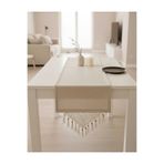 MZN Home 2 Kenarı El Dantel Nakışlı Bej Renk Keten Runner - 40x200 Ebatlı