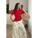 Mzr Collection KADIN KETEN PUANTİYE DESENLİ ASTARLI LASTİKLİ PANTOLON