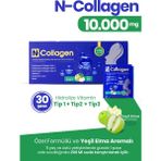 N-Collagen 30 Şase Kolajen, Kolay Çözünebilen, 10.000 Mg, Tip 1/2/3, Vitamin Mineral Içerir, Yeşil Elma Aromalı