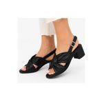 N Napa Shoe NP.1599.SİYAH.DERİ Kadın Düğüm Detaylı Tokalı Blok Topuklu Sandalet - Şık ve Rahat Yazlık AyakKABI