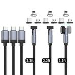 N. NETDOT USB-C - USB-C Manyetik Şarj Kablosu,Gen14 3in1 100W Hızlı Şarj Tip-C Manyetik Şarj ve USB-C, Mikro USB Telefonlar, Dizüstü Bilgisayar ve i-Ürünler için Veri Aktarım Kablosu - 3 Siyah 3.3ft