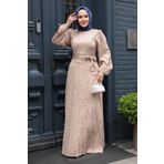 N.S NEVA STYLE Desenli Bisküvi Tesettür Abiye Elbise 23273BS