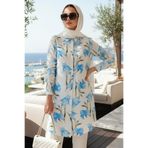 N.S NEVA STYLE Desenli Mavi Tesettür Tunik 11749M