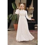 N.S NEVA STYLE Drape Detaylı Krem Tesettür Abiye Elbise 44081KR