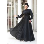 N.S NEVA STYLE Drape Detaylı Siyah Tesettür Abiye Elbise 4823S