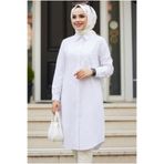 N.S NEVA STYLE Düğmeli Beyaz Tesettür Tunik 30293B