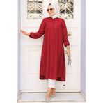 N.S NEVA STYLE Düğmeli Kırmızı Tesettür Tunik 5642K