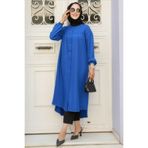 N.S NEVA STYLE Düğmeli Sax Mavisi Tesettür Tunik 5642SX