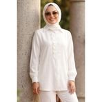 N.S NEVA STYLE Fırfır Detaylı Beyaz Tesettür Gömlek 10931B