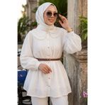 N.S NEVA STYLE Güpürlü Beyaz Tesettür Tunik 41755B