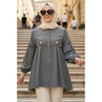 N.S NEVA STYLE Nakış Desenli Füme Tesettür Tunik 40603FU