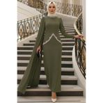 N.S NEVA STYLE Pelerin Detaylı Haki Tesettür Abiye Elbise 54341HK