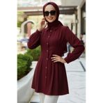 N.S NEVA STYLE Pens Detaylı Bordo Tesettür Tunik 10500BR