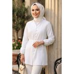 N.S NEVA STYLE Pile Detaylı Beyaz Tesettür Tunik 20299B