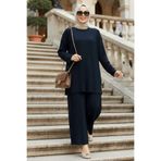 N.S NEVA STYLE Pileli Lacivert Tesettür İkili Takım 12107L