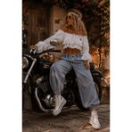 NA ADDESIGN Bohem Madonna Yaka Salaş Crop Bluz Siyah ve Beyaz Renk Seçeneği