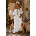 NA ADDESIGN Bohem Oversize Madonna Yaka Maxi Elbise Siyah ve Beyaz Renk Seçeneği
