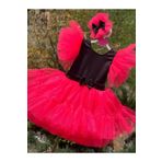 NA ADDESIGN Kız Çocuk Neon Pembe Siyah Tüllü Kabarık Abiye Elbise Pembe Siyah 6-7 Yaş