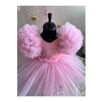 NA ADDESIGN Kız çocuk pembe tüllü çok kabarık kolları balon abiye elbise Pembe 8-9 Yaş