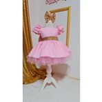 NA ADDESIGN Kız Çocuk Pembe Tüllü Kabarık Gold Payet Detaylı Abiye Elbise Pembe 2-4 Yaş