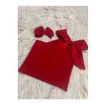 NA ADDESIGN Kız Çocuk Tek Omuz Fiyonk Detaylı Kırmızı Yazlık Crop Bluz Ve Tokası Kırmızı 2-4 Yaş