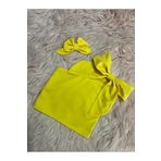 NA ADDESIGN Kız Çocuk Tek Omuz Fiyonk Detaylı Sarı Yazlık Crop Bluz Ve Tokası Sarı 8-9 Yaş