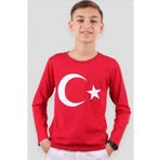 Nacar 23 Nisan Ay Yıldızlı Uzun Kollu Kırmızı Penye Tişort Okul Gösteri Tören (4-16) Yaş