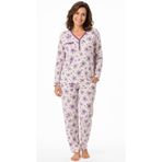 Nacar Anneler Günü Kadın Çiçek Desenli Pijama Takımı Uzun Kollu V Yaka Rahat Kesim