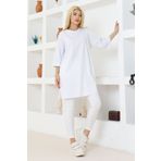 nacar çarşı Kadın Beyaz Oversize Tunik Tişört – Yarım Kollu, Yuvarlak Yaka, Rahat Kesim
