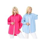 nacar çarşı Kadın DÜZ RENK KETEN RAHAT KESİM Oversize Uzun Basic 2li Pembe Mavi Gömlek (2 adet)