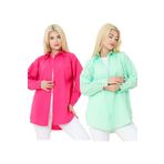nacar çarşı Kadın DÜZ RENK KETEN RAHAT KESİM Oversize Uzun Basic 2li Pembe Su Yeşili Gömlek (2 adet)