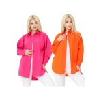nacar çarşı Kadın DÜZ RENK KETEN RAHAT KESİM Oversize Uzun Basic 2li Pembe Turuncu Gömlek (2 adet)