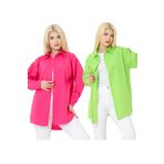 nacar çarşı Kadın DÜZ RENK KETEN RAHAT KESİM Oversize Uzun Basic 2li Pembe Yeşil Gömlek (2 adet)