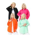 nacar çarşı Kadın DÜZ RENK KETEN RAHAT KESİM Oversize Uzun Basic 4lü Siyah Pembe Turuncu Su Yeşili Gömlek 4 Adet