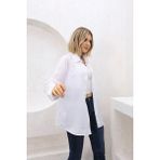 Nacar Çarşı Kadın Düz Renk Keten Rahat Kesim Oversize Uzun Basic Gömlek - 001-Beyaz - 38