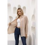 Nacar Çarşı Kadın Düz Renk Keten Rahat Kesim Oversize Uzun Basic Gömlek - 113-Bej - 38
