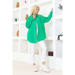 Nacar Çarşı Kadın Düz Renk Keten Rahat Kesim Oversize Uzun Basic Gömlek - Benetton Yeşili - 38