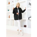 nacar çarşı Kadın DÜZ RENK KETEN RAHAT KESİM Oversize Uzun Basic Siyah Gömlek